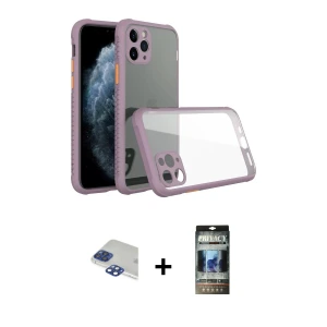 ieg™ iPhone 11 Pro Max Kılıf Nova Asil Özel Seri - Siyah 34D Hayalet Izgaralı Cam + Pers Alüminyum Kamera Lens - LT
