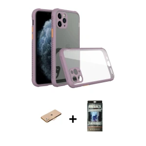 ieg™ iPhone 11 Pro Max Kılıf Nova Asil Özel Seri - Siyah 34D Hayalet Izgaralı Cam + Renkli Kamera Lens Koruma Cam - TU