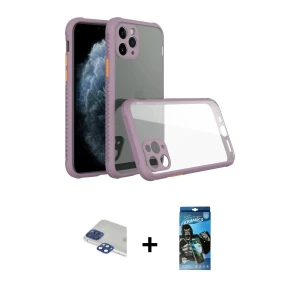 ieg™ iPhone 11 Pro Max Kılıf Nova Asil Özel Seri - Siyah 34D Izgaralı Cam + Pers Alüminyum Kamera Lens - LT