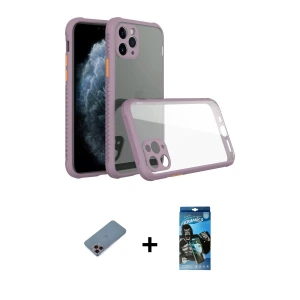 ieg™ iPhone 11 Pro Max Kılıf Nova Asil Özel Seri - Siyah 34D Izgaralı Cam + Shine Kamera Lens Koruma Cam - PE