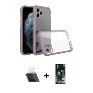 ieg™ iPhone 11 Pro Max Kılıf Nova Asil Özel Seri - Siyah 360 Mat Full Body Arka Koruyucu + Kamera Lens Koruma Cam - SF