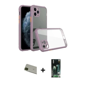 ieg™ iPhone 11 Pro Max Kılıf Nova Asil Özel Seri - Siyah 360 Mat Full Body Arka Koruyucu + Rainbow Kamera Lens Koruma Cam - YL