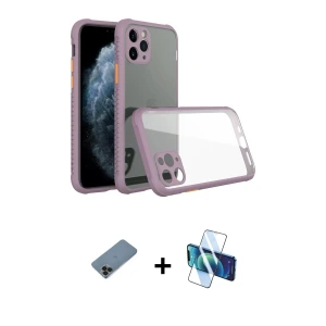 ieg™ iPhone 11 Pro Max Kılıf Nova Asil Özel Seri - Siyah 3D Antistatik Cam Ekran Koruyucu + Shine Kamera Lens Koruma Cam - SH