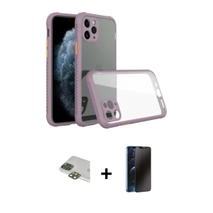 ieg™ iPhone 11 Pro Max Kılıf Nova Asil Özel Seri - Siyah 3D Antistatik Hayalet Cam Ekran Koruyucu + Pers Alüminyum Kamera Lens - YL