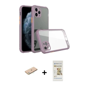 ieg™ iPhone 11 Pro Max Kılıf Nova Asil Özel Seri - Siyah Mat Seramik Nano Ekran Koruyucu + Renkli Kamera Lens Koruma Cam - MI