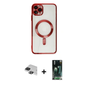 ieg™ iPhone 11 Pro Max Kılıf Nova Işık Özel Seri - Şeffaf 360 Full Body Arka Koruyucu + Pers Alüminyum Kamera Lens - SH
