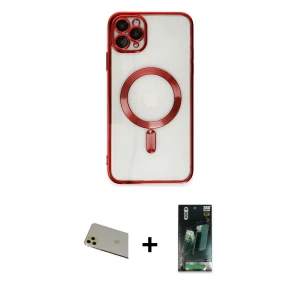 ieg™ iPhone 11 Pro Max Kılıf Nova Işık Özel Seri - Şeffaf 360 Full Body Arka Koruyucu + Rainbow Kamera Lens Koruma Cam - GD