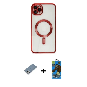 ieg™ iPhone 11 Pro Max Kılıf Nova Işık Özel Seri - Siyah 18D Cam Ekran Koruyucu + Metal Kamera Lens Koruma Cam - GD
