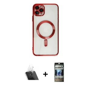 ieg™ iPhone 11 Pro Max Kılıf Nova Işık Özel Seri - Siyah 34D Hayalet Izgaralı Cam + Kamera Lens Koruma Cam - SF