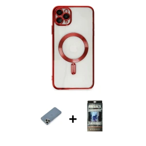 ieg™ iPhone 11 Pro Max Kılıf Nova Işık Özel Seri - Siyah 34D Hayalet Izgaralı Cam + Metal Kamera Lens Koruma Cam - AKYL