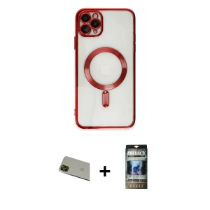 ieg™ iPhone 11 Pro Max Kılıf Nova Işık Özel Seri - Siyah 34D Hayalet Izgaralı Cam + Rainbow Kamera Lens Koruma Cam - YL