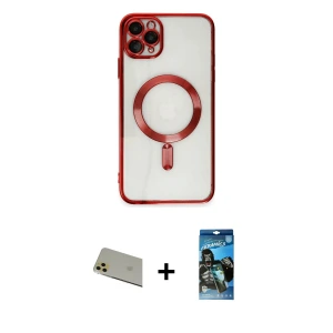 ieg™ iPhone 11 Pro Max Kılıf Nova Işık Özel Seri - Siyah 34D Izgaralı Cam + Rainbow Kamera Lens Koruma Cam - GD