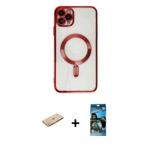 ieg™ iPhone 11 Pro Max Kılıf Nova Işık Özel Seri - Siyah 34D Izgaralı Cam + Renkli Kamera Lens Koruma Cam - SI