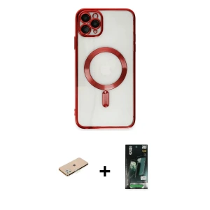 ieg™ iPhone 11 Pro Max Kılıf Nova Işık Özel Seri - Siyah 360 Mat Full Body Arka Koruyucu + Renkli Kamera Lens Koruma Cam - YL