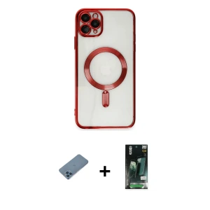 ieg™ iPhone 11 Pro Max Kılıf Nova Işık Özel Seri - Siyah 360 Mat Full Body Arka Koruyucu + Shine Kamera Lens Koruma Cam - MI