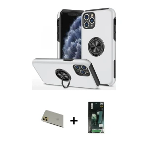 ieg™ iPhone 11 Pro Max Kılıf Odak Form Prime - Siyah 360 Mat Full Body Arka Koruyucu + Rainbow Kamera Lens Koruma Cam - GD