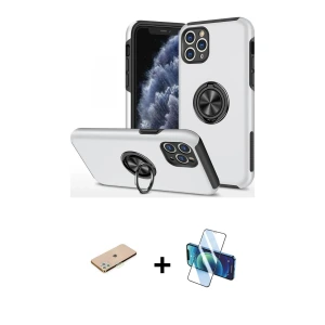 ieg™ iPhone 11 Pro Max Kılıf Odak Form Prime - Siyah 3D Antistatik Cam Ekran Koruyucu + Renkli Kamera Lens Koruma Cam - YL