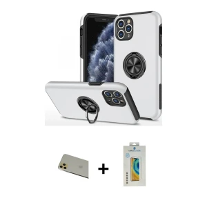 ieg™ iPhone 11 Pro Max Kılıf Odak Form Prime - Siyah Polymer Nano Ekran Koruyucu + Rainbow Kamera Lens Koruma Cam - GD