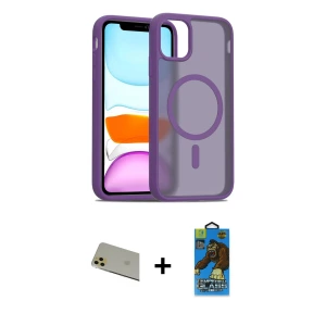 ieg™ iPhone 11 Pro Max Kılıf Siluet Minimal Prime - Siyah 18D Cam Ekran Koruyucu + Rainbow Kamera Lens Koruma Cam - GD