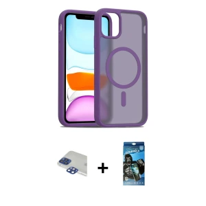 ieg™ iPhone 11 Pro Max Kılıf Siluet Minimal Prime - Siyah 34D Izgaralı Cam + Pers Alüminyum Kamera Lens - LT