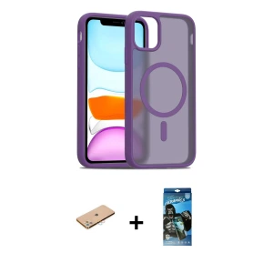 ieg™ iPhone 11 Pro Max Kılıf Siluet Minimal Prime - Siyah 34D Izgaralı Cam + Renkli Kamera Lens Koruma Cam - PE
