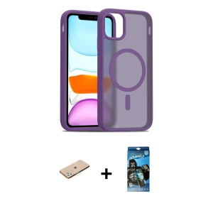 ieg™ iPhone 11 Pro Max Kılıf Siluet Minimal Prime - Siyah 34D Izgaralı Cam + Renkli Kamera Lens Koruma Cam - YL