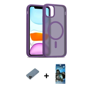 ieg™ iPhone 11 Pro Max Kılıf Siluet Minimal Prime - Siyah 34D Izgaralı Cam + Shine Kamera Lens Koruma Cam - SH