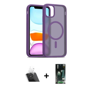 ieg™ iPhone 11 Pro Max Kılıf Siluet Minimal Prime - Siyah 360 Mat Full Body Arka Koruyucu + Kamera Lens Koruma Cam - SF