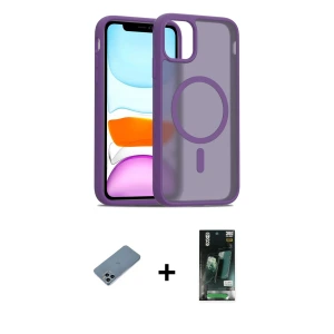 ieg™ iPhone 11 Pro Max Kılıf Siluet Minimal Prime - Siyah 360 Mat Full Body Arka Koruyucu + Shine Kamera Lens Koruma Cam - SABE