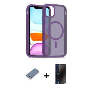 ieg™ iPhone 11 Pro Max Kılıf Siluet Minimal Prime - Siyah 3D Antistatik Hayalet Cam Ekran Koruyucu + Metal Kamera Lens Koruma Cam - MR