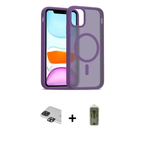 ieg™ iPhone 11 Pro Max Kılıf Siluet Minimal Prime - Siyah Joko Magic 5D Hayalet Cam + Pers Alüminyum Kamera Lens - SH