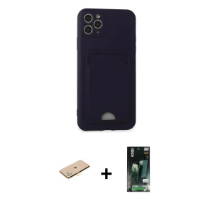 ieg™ iPhone 11 Pro Max Kılıf Vadi Çizgi Prime - Siyah 360 Mat Full Body Arka Koruyucu + Renkli Kamera Lens Koruma Cam - SI