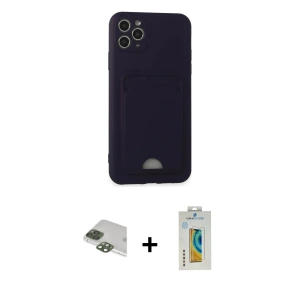 ieg™ iPhone 11 Pro Max Kılıf Vadi Çizgi Prime - Siyah Polymer Nano Ekran Koruyucu + Pers Alüminyum Kamera Lens - YL