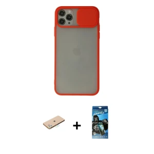ieg™ iPhone 11 Pro Max Kılıf Vadi Çizgi - Siyah 34D Izgaralı Cam + Renkli Kamera Lens Koruma Cam - MI