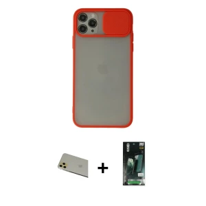 ieg™ iPhone 11 Pro Max Kılıf Vadi Çizgi - Siyah 360 Mat Full Body Arka Koruyucu + Rainbow Kamera Lens Koruma Cam - GD