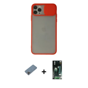 ieg™ iPhone 11 Pro Max Kılıf Vadi Çizgi - Siyah 360 Mat Full Body Arka Koruyucu + Shine Kamera Lens Koruma Cam - GI