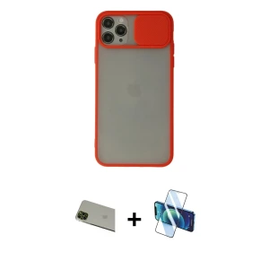 ieg™ iPhone 11 Pro Max Kılıf Vadi Çizgi - Siyah 3D Antistatik Cam Ekran Koruyucu + Rainbow Kamera Lens Koruma Cam - YL