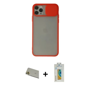ieg™ iPhone 11 Pro Max Kılıf Vadi Çizgi - Siyah Polymer Nano Ekran Koruyucu + Rainbow Kamera Lens Koruma Cam - GD
