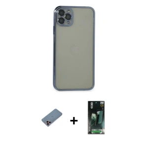 ieg™ iPhone 11 Pro Max Kılıf Vadi Minimal - Şeffaf 360 Full Body Arka Koruyucu + Shine Kamera Lens Koruma Cam - PE