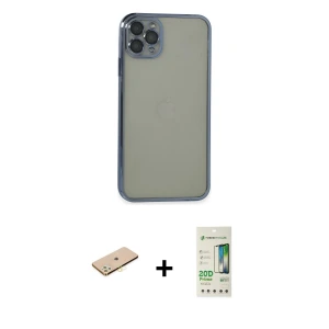 ieg™ iPhone 11 Pro Max Kılıf Vadi Minimal - Siyah 20D Premium Cam Ekran Koruyucu + Renkli Kamera Lens Koruma Cam - SI