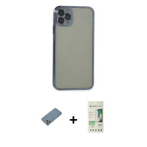 ieg™ iPhone 11 Pro Max Kılıf Vadi Minimal - Siyah 20D Premium Cam Ekran Koruyucu + Shine Kamera Lens Koruma Cam - GS