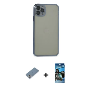 ieg™ iPhone 11 Pro Max Kılıf Vadi Minimal - Siyah 34D Izgaralı Cam + Metal Kamera Lens Koruma Cam - GS