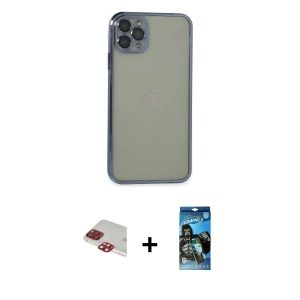 ieg™ iPhone 11 Pro Max Kılıf Vadi Minimal - Siyah 34D Izgaralı Cam + Pers Alüminyum Kamera Lens - KI