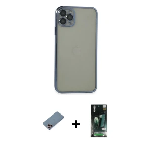 ieg™ iPhone 11 Pro Max Kılıf Vadi Minimal - Siyah 360 Mat Full Body Arka Koruyucu + Shine Kamera Lens Koruma Cam - PE