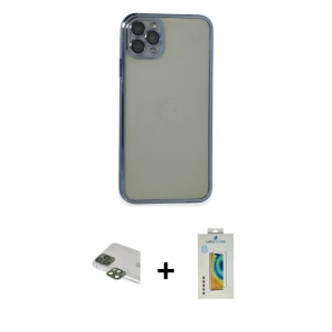 ieg™ iPhone 11 Pro Max Kılıf Vadi Minimal - Siyah Polymer Nano Ekran Koruyucu + Pers Alüminyum Kamera Lens - YL