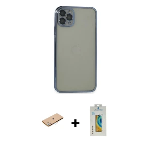ieg™ iPhone 11 Pro Max Kılıf Vadi Minimal - Siyah Polymer Nano Ekran Koruyucu + Renkli Kamera Lens Koruma Cam - PE