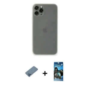 ieg™ iPhone 11 Pro Max Kılıf Yadigar Yansıma Serisi - Siyah 34D Izgaralı Cam + Shine Kamera Lens Koruma Cam - MI