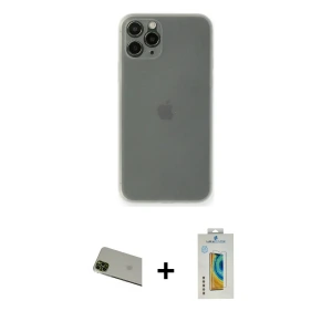 ieg™ iPhone 11 Pro Max Kılıf Yadigar Yansıma Serisi - Siyah Polymer Nano Ekran Koruyucu + Rainbow Kamera Lens Koruma Cam - YL