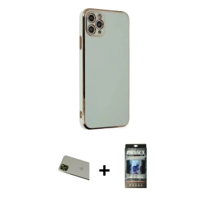 ieg™ iPhone 11 Pro Max Kılıf Yankı Serisi - Siyah 34D Hayalet Izgaralı Cam + Rainbow Kamera Lens Koruma Cam - YL