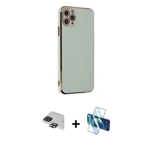 ieg™ iPhone 11 Pro Max Kılıf Yankı Serisi - Siyah 3D Antistatik Seramik Nano Ekran Koruyucu + Pers Alüminyum Kamera Lens - SH